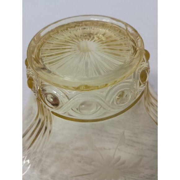 Vintage Lancaster Yellow Depression Glass Serving Bowl Etched Flower Ruffle Edge - Picture 9 of 13